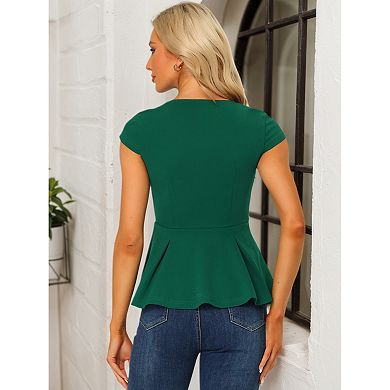 2 Packs Women's Elegant Cap Sleeve Solid Color Peplum Top