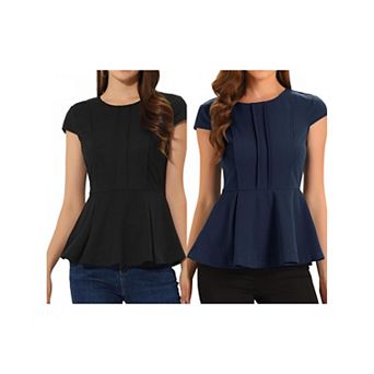 2 Packs Women's Elegant Cap Sleeve Solid Color Peplum Top
