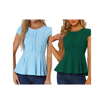 2 Packs Women's Elegant Cap Sleeve Solid Color Peplum Top