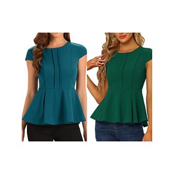2 Packs Women's Elegant Cap Sleeve Solid Color Peplum Top