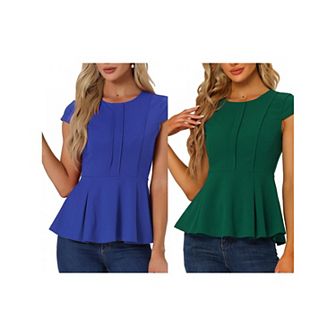 2 Packs Women's Elegant Cap Sleeve Solid Color Peplum Top