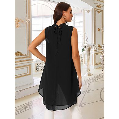2 Packs Women's Casual Tie Back Asymmetrical High Low Sleeveless Mock Neck Flowy Blouse Tops