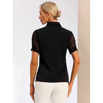2 Packs Women's Button Down Shirt Sheer Short Sleeve Point Collar Work Tops