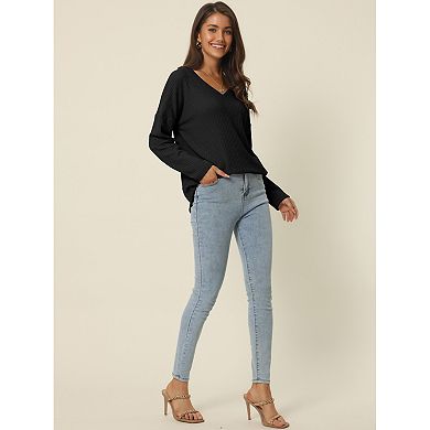 2 Packs Women's Waffle Knit Tops V Neck Long Sleeve Shirts Casual Loose Blouse Lightweight Pullover