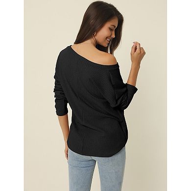 2 Packs Women's Waffle Knit Tops V Neck Long Sleeve Shirts Casual Loose Blouse Lightweight Pullover
