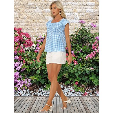 2 Packs Summer Square Neck Gingham Tops for Women Sleeveless Blouses
