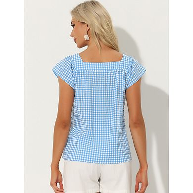 2 Packs Summer Square Neck Gingham Tops for Women Sleeveless Blouses
