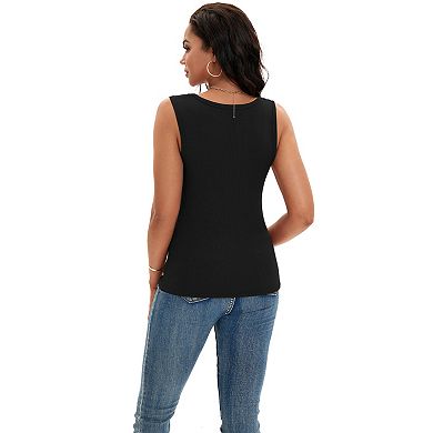 2 Packs Women's Scoop Neck Basic Tank Tops Ribbed Wide Strap Sleeveless Shirts Workout Cami Tops