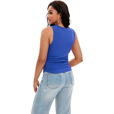 2 Packs Women's Ruched Tank Tops Summer Ribbed Crew Neck Sleeveless Tops Fitted Basic Tees Shirts