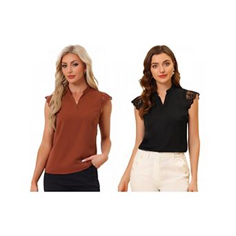 2 Packs Women's Work Office V Neck Sleeveless Basic Blouse Top