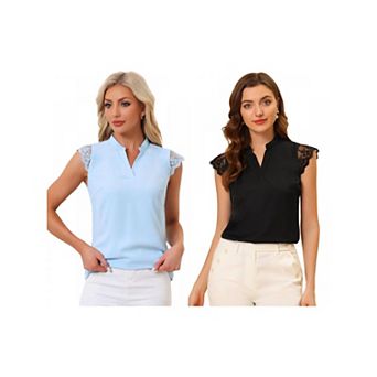 2 Packs Women's Work Office V Neck Sleeveless Basic Blouse Top