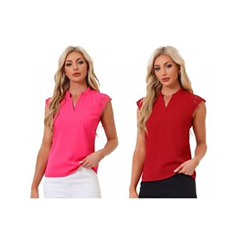 2 Packs Women's Work Office V Neck Sleeveless Basic Blouse Top