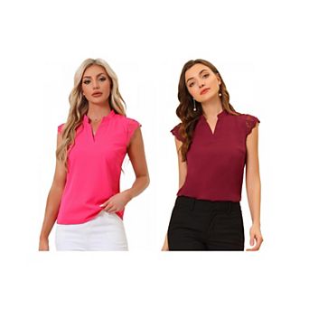 2 Packs Women's Work Office V Neck Sleeveless Basic Blouse Top