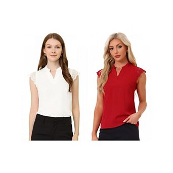 2 Packs Women's Work Office V Neck Sleeveless Basic Blouse Top