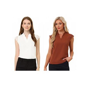 2 Packs Women's Work Office V Neck Sleeveless Basic Blouse Top