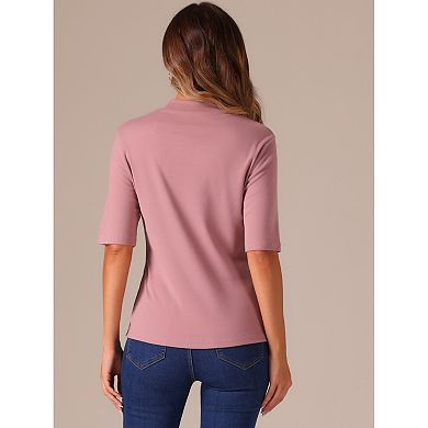 2 Packs Elbow Length Tops for Women Casual Blouses Turtleneck Top Solid Elastic Half Sleeve T Shirts