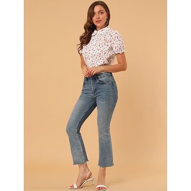 2 Packs Women's Floral Top Peter Pan Collar Cotton Short Sleeve Shirt