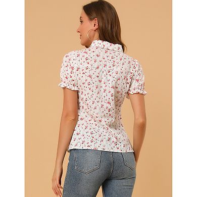 2 Packs Women's Floral Top Peter Pan Collar Cotton Short Sleeve Shirt