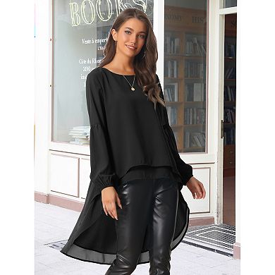 2 Packs Women's Lantern Long Sleeve Round Neck Asymmetrical Irregular Hem Casual Blouse Tops