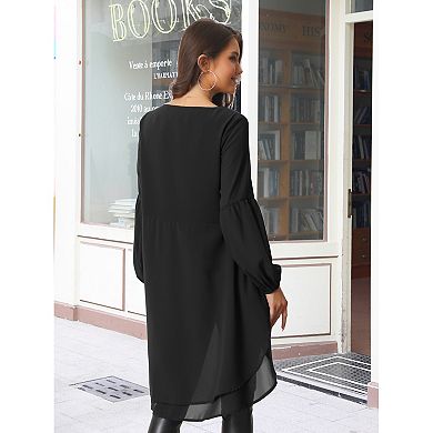 2 Packs Women's Lantern Long Sleeve Round Neck Asymmetrical Irregular Hem Casual Blouse Tops