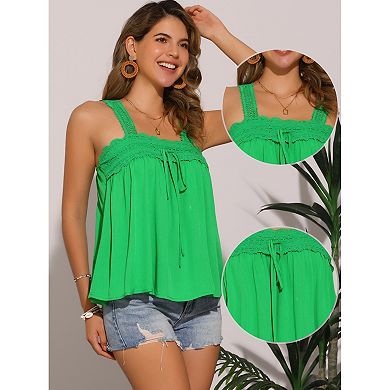 2 Packs Casual Sleeveless Top for Women Square Neck Panel Lace Ruffles Tank Tops