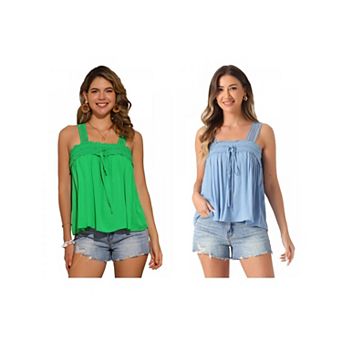 2 Packs Casual Sleeveless Top for Women Square Neck Panel Lace Ruffles Tank Tops