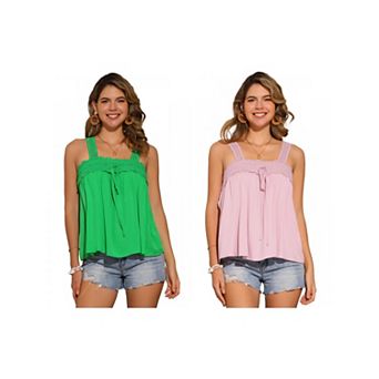 2 Packs Casual Sleeveless Top for Women Square Neck Panel Lace Ruffles Tank Tops