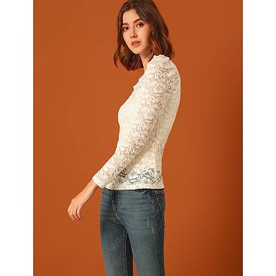 2 Packs Women's Vintage Semi Sheer Long Sleeve Embroidery Blouse Lace Top