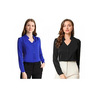 2 Packs Women's Elegant V Neck Long Sleeves Button Down Shirt