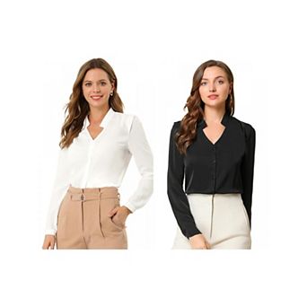 2 Packs Women's Elegant V Neck Long Sleeves Button Down Shirt