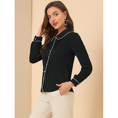 2 Packs Women's Peter Pan Collar Work Blouse Button Down Shirt