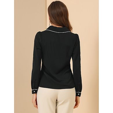 2 Packs Women's Peter Pan Collar Work Blouse Button Down Shirt