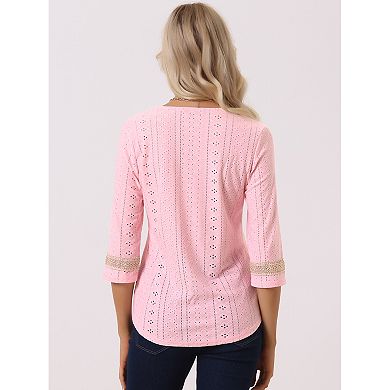 2 Packs Women's Contrast Color V Neck Loose Lace Trim Boho Top