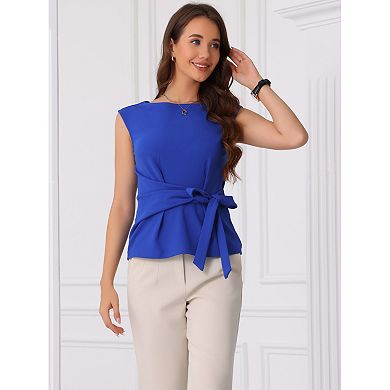 2 Packs Tie Front Blouse for Women's Boat Neck Cap Sleeve Work Top