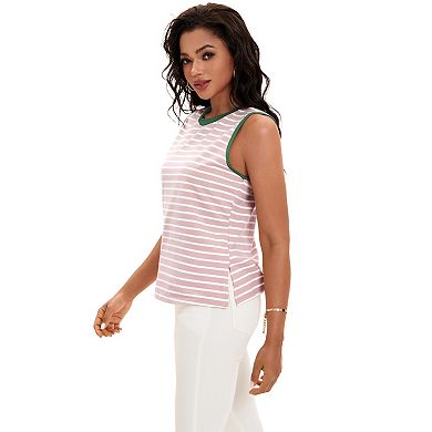 2 Packs Striped Tank Tops Color Block Side Slits Crewneck Summer Tops Casual Sleeveless Shirts