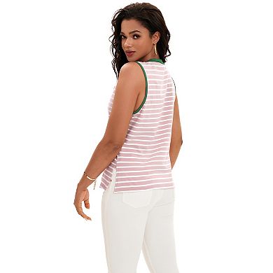 2 Packs Striped Tank Tops Color Block Side Slits Crewneck Summer Tops Casual Sleeveless Shirts