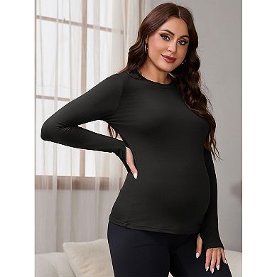 Women's Maternity Long Sleeve T-shirts Round Neck Pregnancy Tee Clothes Pregnancy Mama Top