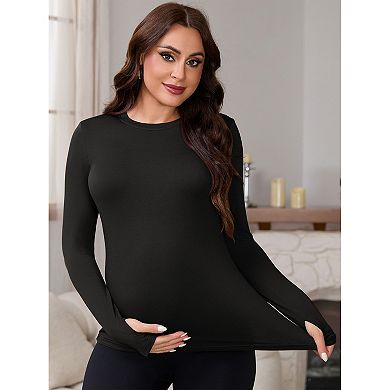 Women's Maternity Long Sleeve T-shirts Round Neck Pregnancy Tee Clothes Pregnancy Mama Top