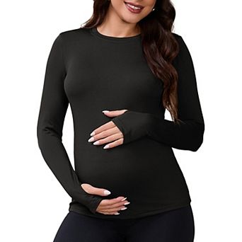 Women's Maternity Long Sleeve T-shirts Round Neck Pregnancy Tee Clothes Pregnancy Mama Top