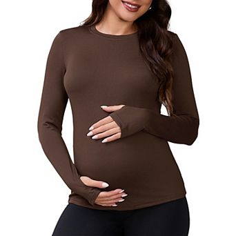Women's Maternity Long Sleeve T-shirts Round Neck Pregnancy Tee Clothes Pregnancy Mama Top