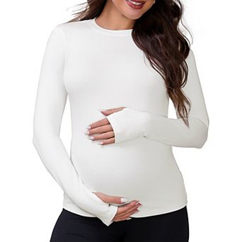 Women's Maternity Long Sleeve T-shirts Round Neck Pregnancy Tee Clothes Pregnancy Mama Top