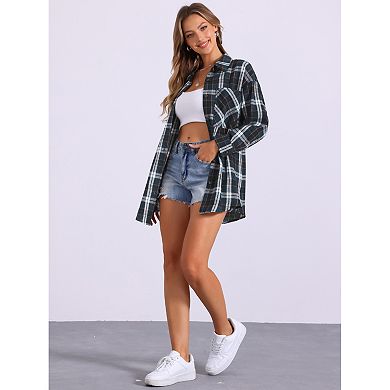 2 Packs Women's Plaid Shirt Boyfriend Button Down Long Sleeve Checkered Blouse Top