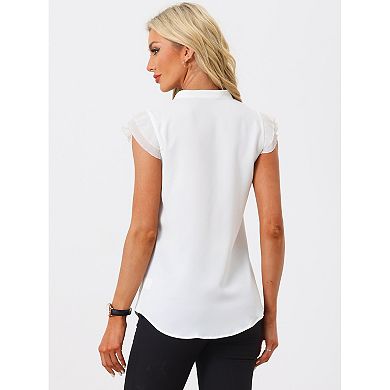 2 Packs Women's V Neck Ruffle Sleeveless Blouse Solid Elegant Office Shirt