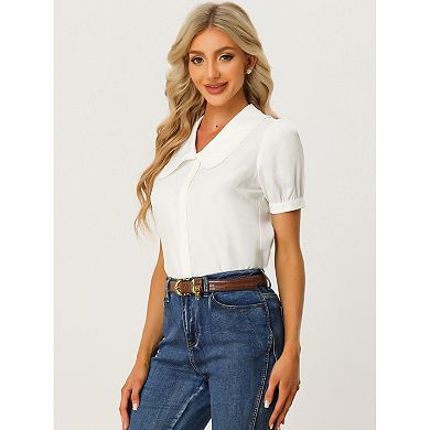 2 Packs Women's Peter Pan Collar Shirt Puffy Short Sleeve Elegant Blouse Top