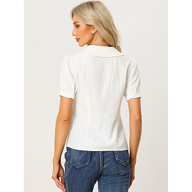 2 Packs Women's Peter Pan Collar Shirt Puffy Short Sleeve Elegant Blouse Top