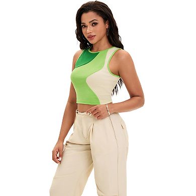 2 Packs Color Block Tank Tops for Women Summer Ribbed Sleeveless Crop Tops Basic Going Out Tops