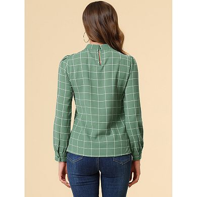 2 Packs Women's Bow Tie Neck Grid Checks Shirt Office Work Tops Blouses