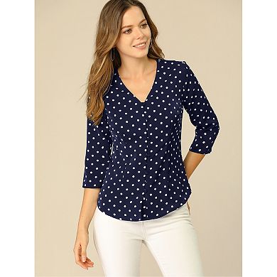 2 Packs Women's Polka Dots 3/4 Sleeve Casual Button Front Blouse Top
