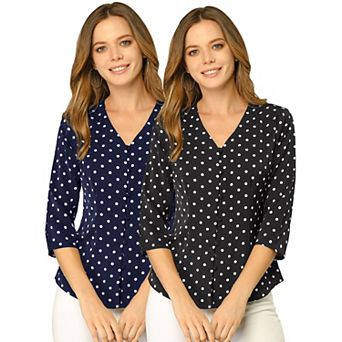 2 Packs Women's Polka Dots 3/4 Sleeve Casual Button Front Blouse Top