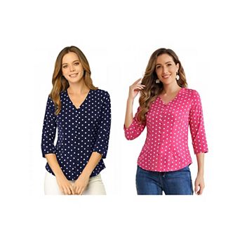 2 Packs Women's Polka Dots 3/4 Sleeve Casual Button Front Blouse Top